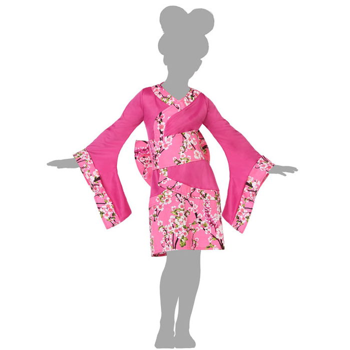 Déguisement de Geisha pour Fille - Costume Japonais 3 Pièces (Robe, Ceinture, Noeud) en Polyester pour Enfant 10-12 Ans - Thème Pays du Monde