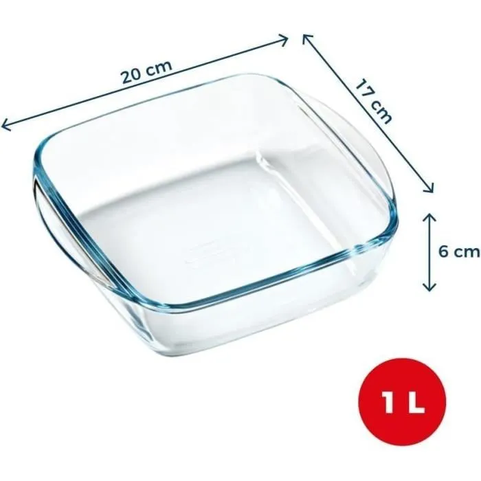 Pyrex 1450141 Plat en verre borosilicate pour air fryer, résistant à la chaleur, lave-vaisselle, 20 x 17 cm, carré, cuisson et service