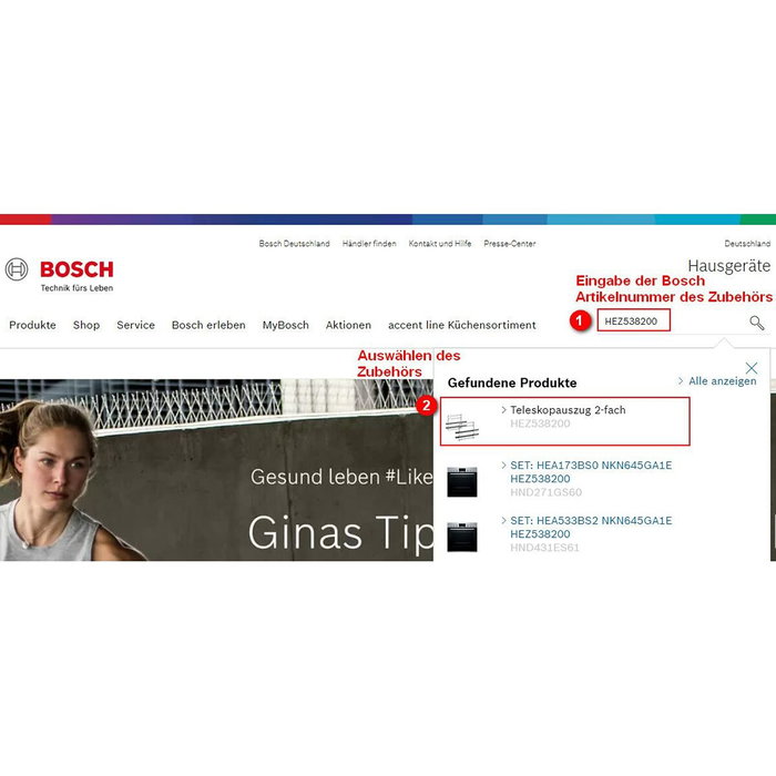 Bosch HEZ538000 Rail télescopique Cliprail 1 niveau Inox