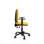 Chaise de bureau Aýna avec mécanisme Asincro, revêtement en simili cuir jaune. Équipée d'une base en polyamide noir, d'accoudoirs 1D et de roulettes pour parquet
