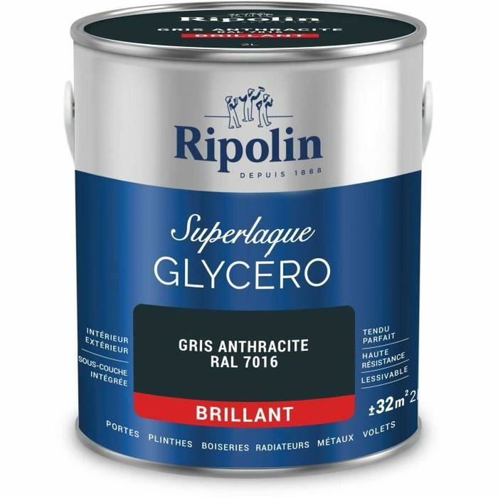 Ripolin Laque glycéro gris anthracite RAL 7016 brillant - 2 L Ripolin Laque glycéro gris anthracite RAL 7016 brillant - 2 L