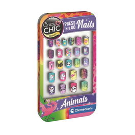 Clementoni - Kit de faux ongles adhésifs Press & Go avec motif animaux, pour créer de belles manucures. Convient dès 6 ans.