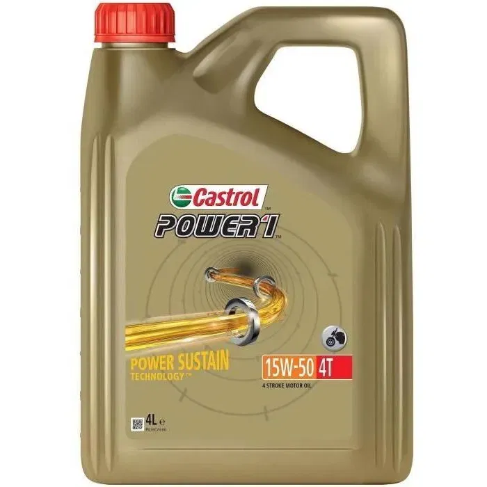 Castrol Power 1 4T 15W-50 - Huile moteur moto 4 temps - 4 Litres - Grade SAE 15W-50 - Technologie Power Sustain - API SN, JASO MA2 Castrol Power 1 4T 15W-50 - Huile moteur moto 4 temps - 4 Litres - Grade SAE 15W-50 - Technologie Power Sustain - API SN, JASO MA2
