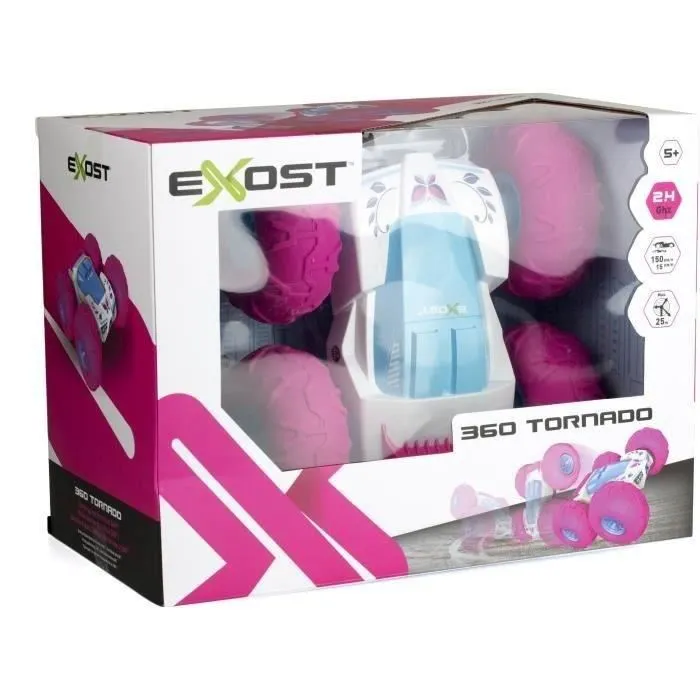 Exost - Voiture télécommandée Tornado 360° 2,4GHz - Rose - Pour terrains complexes - Vitesse 15km/h - Acrobaties - Batterie incluse - 5 ans et plus