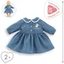 Corolle Robe poupée 36 cm imitation denim bleue avec col claudine et sérigraphie petit chien pour poupon, idéale dès 2 ans