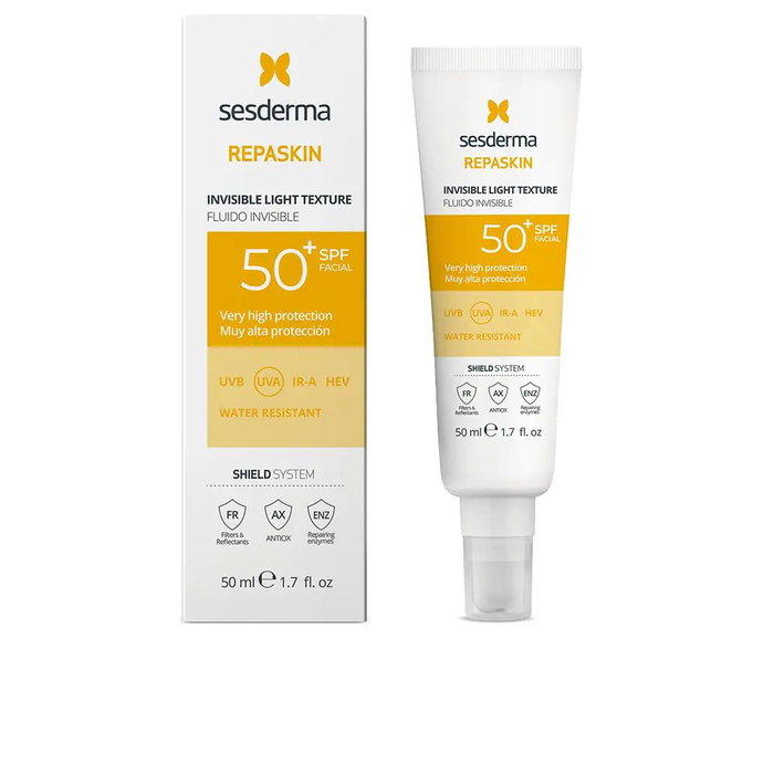 Sesderma Repaskin Fluide Facial Invisible SPF50+ 50 ml - Protection Très Haute, Non Comédogène, Résistant à l'Eau, Enrichi en Antioxydants
