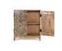 GINER Y COLOMER Meuble d'appoint ou buffet en bois massif de manguier décoré, 2 portes avec motifs et miroirs, étagère intérieure
