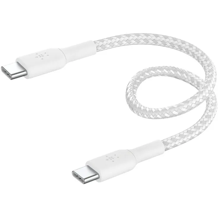 Belkin Câble USB-C vers USB-C en nylon tressé 0.15m (15cm) - Câble de charge et données court et résistant