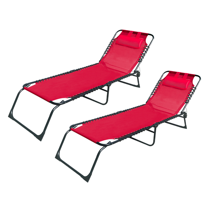 Marbueno Pack de 2 Tumbonas Pliables Acier Coussin Jardin Piscine 190x58x27 cm Rouge MARBUENO SUMMER 10000X2
