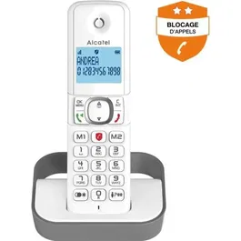 Alcatel Téléphone Fixe Sans Fil F860 Solo Gris - Blocage d'appels indésirables (100 numéros), 2 touches mémoire, journal 50 appels, 100h veille