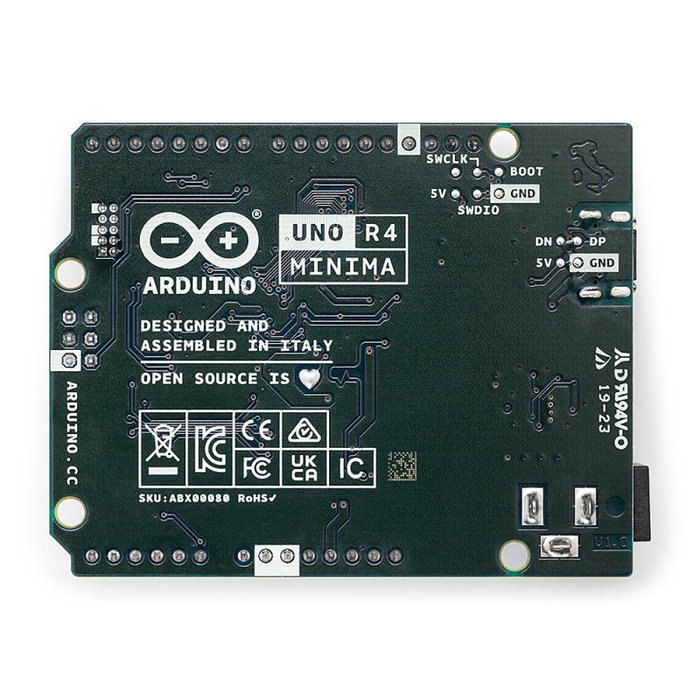 Arduino Uno R4 Minima - Carte de développement avec microcontrôleur ARM Cortex M4 32 bits, USB-C, 256 kB Flash