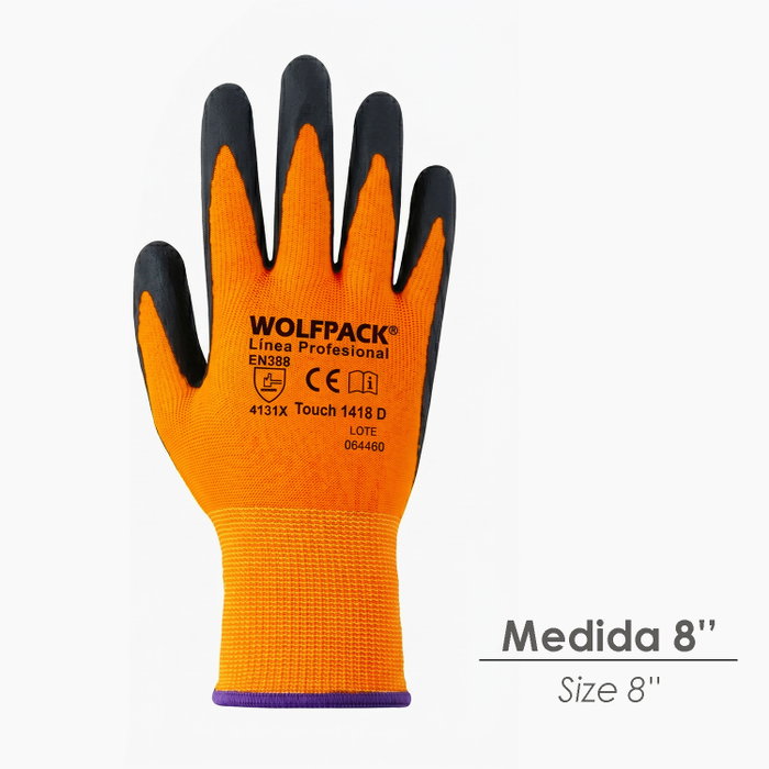 WOLFPACK LINEA PROFESIONAL Gant en nylon avec paume en mousse et points nitrile 8 pouces