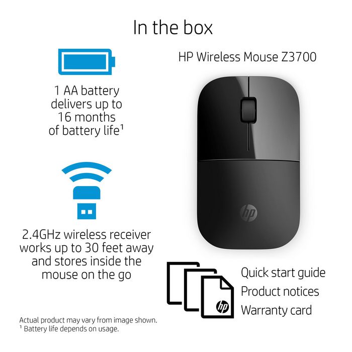 HP Souris sans fil Z3700, Bluetooth/USB, 1200 DPI, Compatible Windows & Mac OS, Bleu