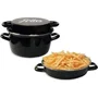 Baumalu Friteuse à friture email 26 cm, 5 litres, noir avec panier et couvercle- plat de service, compatible induction