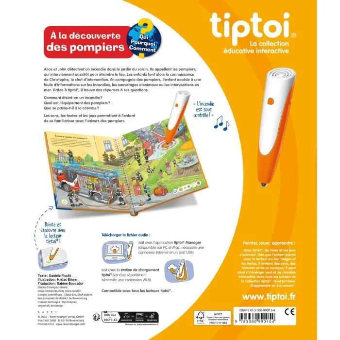 Ravensburger Livre interactif tiptoi À la découverte des pompiers - Jeu éducatif sans écran pour enfant à partir de 4 ans - Réf. 13099015
