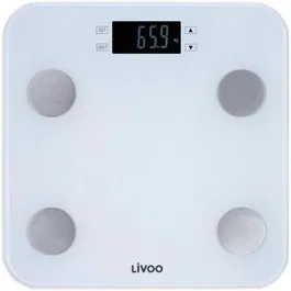 Livoo Pese-Personne Impédancemètre Blanc DOM427W - 7 Indicateurs, 180 kg max, 13 Profils, Écran LCD, Marche/Automatique - Balance Connectée Santé