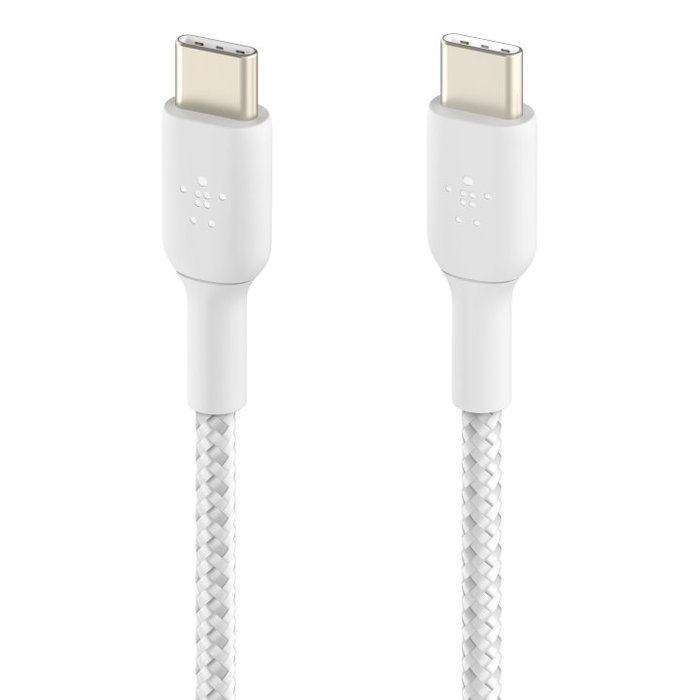 Belkin CAB004BT1MWH2PK Lot de 2 Câbles USB-C vers USB-C Tressés Boost Charge 1m Charge Rapide 60W Nylon Blanc Belkin CAB004BT1MWH2PK Lot de 2 Câbles USB-C vers USB-C Tressés Boost Charge 1m Charge Rapide 60W Nylon Blanc