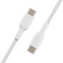 Belkin CAB004BT1MWH2PK Lot de 2 Câbles USB-C vers USB-C Tressés Boost Charge 1m Charge Rapide 60W Nylon Blanc