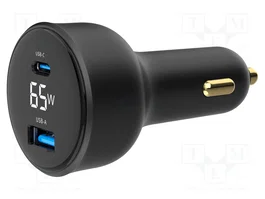 GEMBIRD Chargeur de voiture avec écran LCD, USB-A et USB-C, 65W