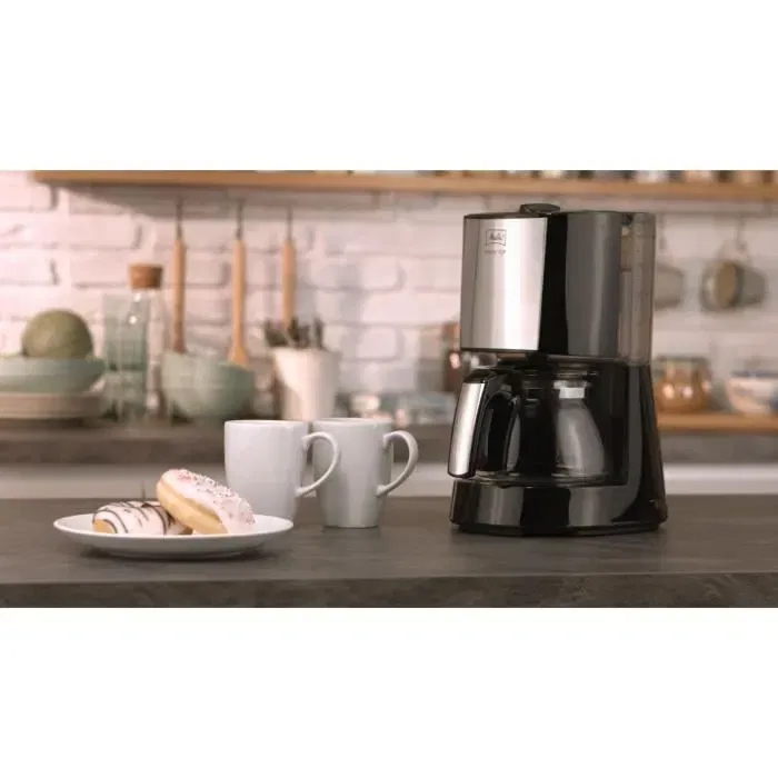 Melitta Cafetière filtre Enjoy Top Glass Noir/Acier brossé 1017-04 avec AromaSelector, 15 tasses, réservoir transparent et système anti-gouttes