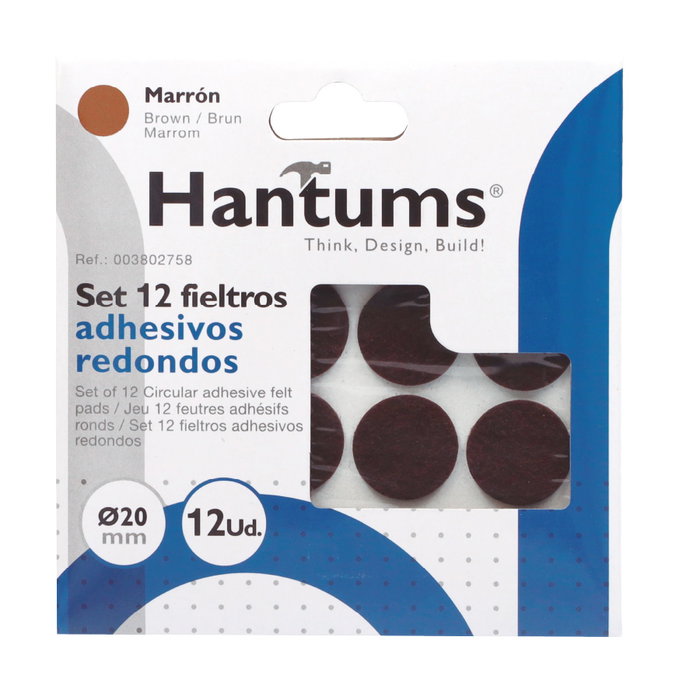 Hantums Set de 12 patins en feutre adhésifs ronds Ø20mm - Marron