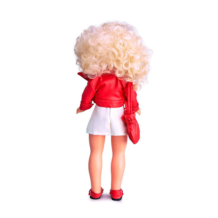 Nancy - Nal20000 - Collection Évasion - Figurine de la célèbre poupée années 70 avec robe blanche et veste rouge en cuir - Version en espagnol