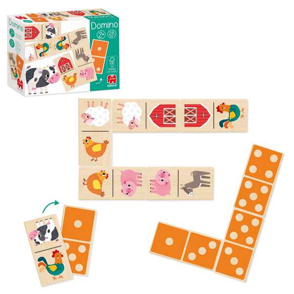 Diset - Domino de la Ferme en Bois pour Enfants - Jeu d'Associations avec 28 Pièces Reversibles - À partir de 2 Ans