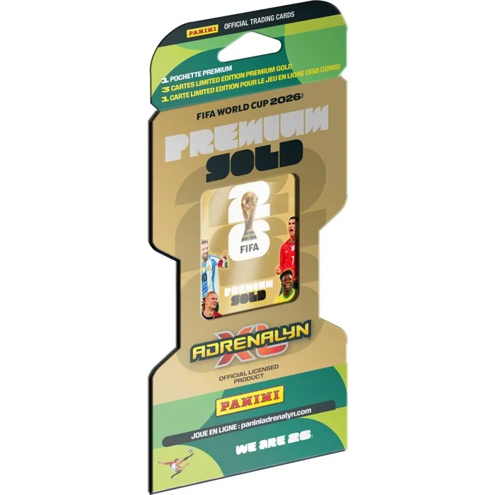 Panini FIFA 26 Coupe du Monde Adrenalyn XL TCG - Pochette Premium OR avec 1 pochette Premium et 3 cartes Édition Limitée