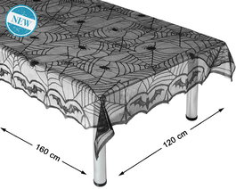 Mantel décoratif Halloween 160x120 cm avec toiles d'araignée et chauves-souris, pour table et buffet, thème élégant et sinistre