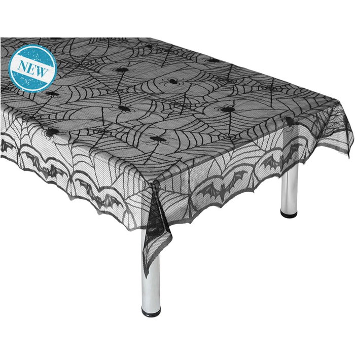 BigBuy Carnival Nappe de décoration Halloween 160 x 120 cm avec toiles d'araignée et chauves-souris