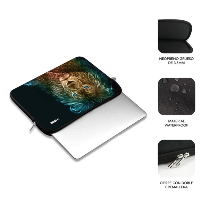 Subblim Housse Trendy pour ordinateur portable 15.6 pouces en néoprène avec design lion, étui de protection léger Subblim Housse Trendy pour ordinateur portable 15.6 pouces en néoprène avec design lion, étui de protection léger