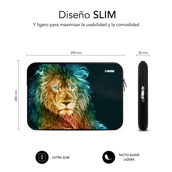 Subblim Housse Trendy pour ordinateur portable 15.6 pouces en néoprène avec design lion, étui de protection léger Subblim Housse Trendy pour ordinateur portable 15.6 pouces en néoprène avec design lion, étui de protection léger
