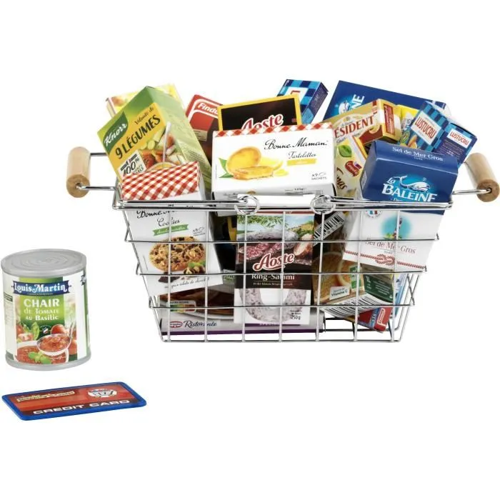 KLEIN Panier à provisions en métal jouet d'épicerie avec aliments factices Baleine, Bonne Maman, Capri-sun, Findus, Knorr KLEIN Panier à provisions en métal jouet d'épicerie avec aliments factices Baleine, Bonne Maman, Capri-sun, Findus, Knorr