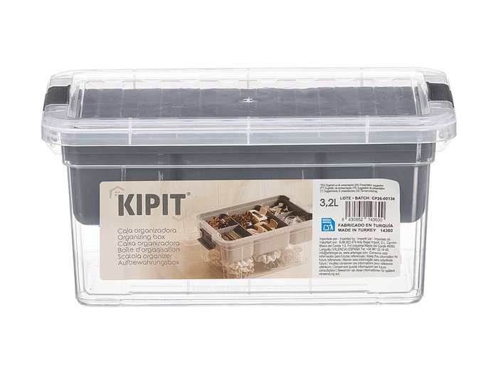 KIPIT Boîte organisatrice anthracite et transparente 3,2 L 5 compartiments