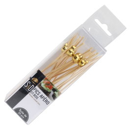 Saveur et Degustation Lot de 24 Pinchos 12 cm en Bois avec Perles Décoratives