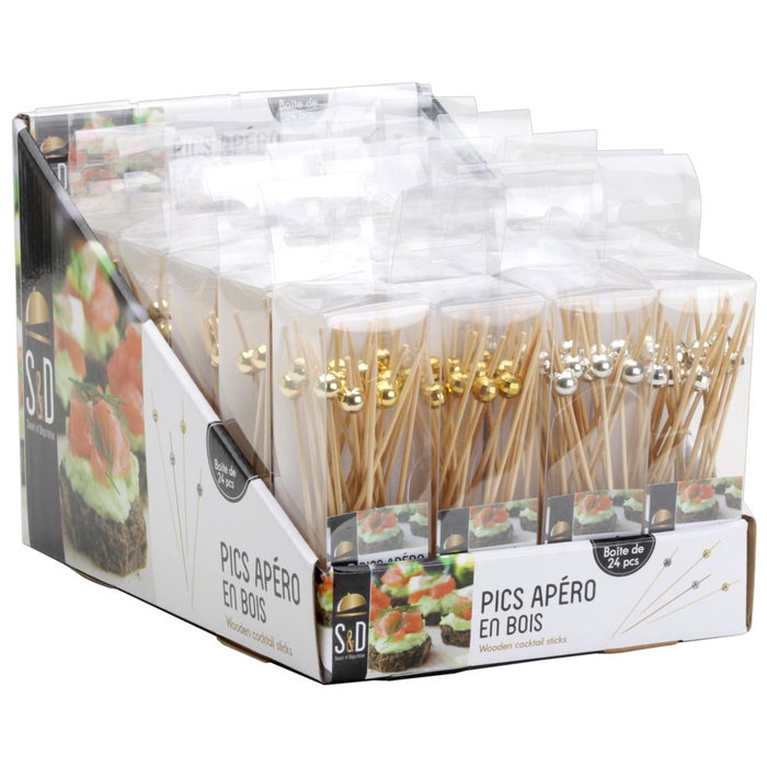 Saveur et Degustation Lot de 24 Pinchos 12 cm en Bois avec Perles Décoratives Saveur et Degustation Lot de 24 Pinchos 12 cm en Bois avec Perles Décoratives