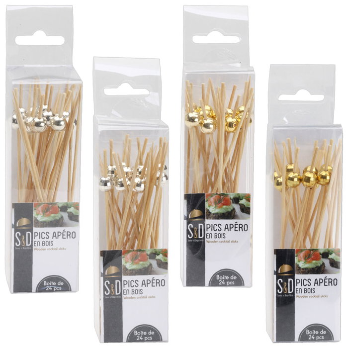 Saveur et Degustation Lot de 24 Pinchos 12 cm en Bois avec Perles Décoratives Saveur et Degustation Lot de 24 Pinchos 12 cm en Bois avec Perles Décoratives