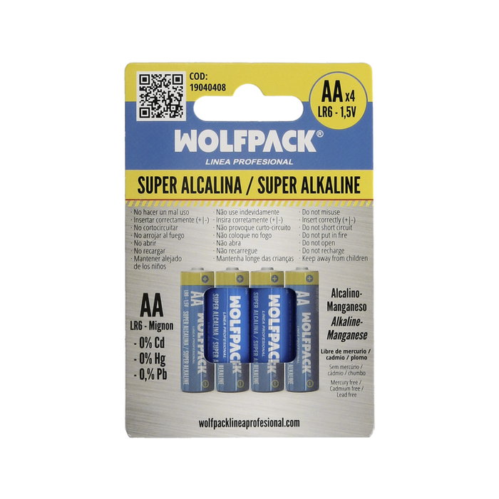 WOLFPACK LINEA PROFESIONAL Piles Alcalines AAA LR-6, Pack de 4 pièces