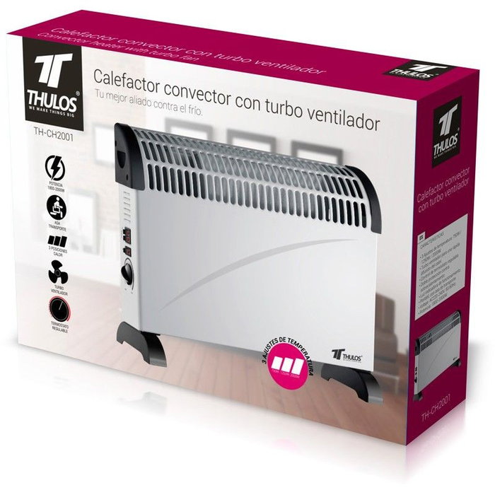 Thulos CH2001 Convector Turbo 2000W - 3 Réglages 750W/1250W/2000W, Thermostat Réglable, Double Protection, Portable Thulos CH2001 Convector Turbo 2000W - 3 Réglages 750W/1250W/2000W, Thermostat Réglable, Double Protection, Portable