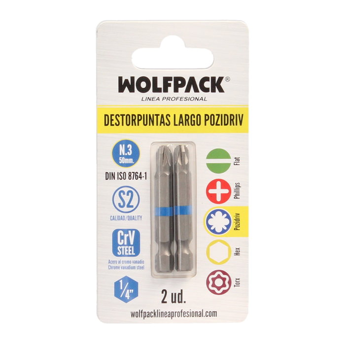 WOLFPACK LINEA PROFESIONAL Lot de 2 embouts Pozidriv N.3
