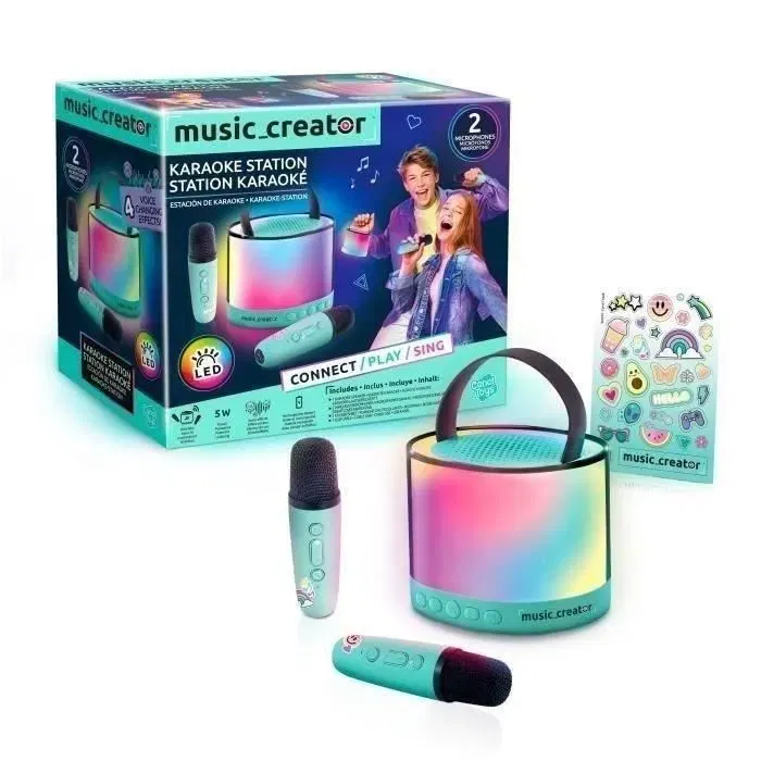 Canal Toys Mini Station Karaoké INF 044 Music Creator - Enceinte Bluetooth lumineuse avec 2 microphones sans fil et effets de voix