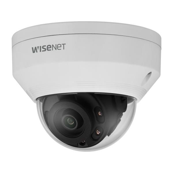 Hanwha Camera de surveillance extérieure dôme antivandalisme 2MP IR, objectif 2.8mm fixe, vision nocturne 30m, PoE, IP66, IK10
