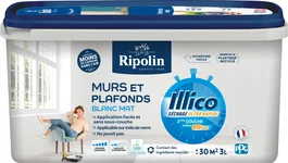 Ripolin - Peinture murale et pour plafond ILLICO 3 L - Blanc Mat - Ultra couvrante, séchage rapide 20 min - Fabriqué en France