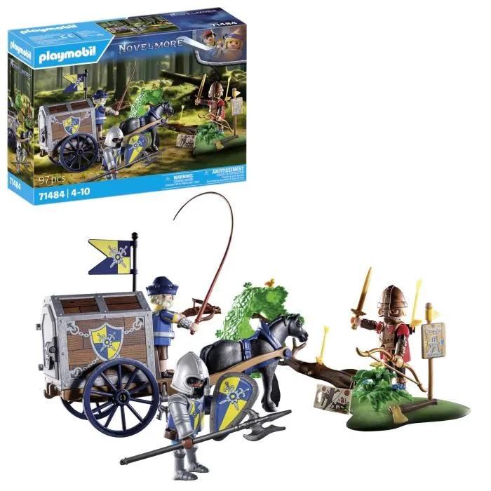 Playmobil 71484 - Set aventure Novelmore, convoi avec cheval et trésor contre les dragons, figurines chevaliers, pour enfants dès 5 ans