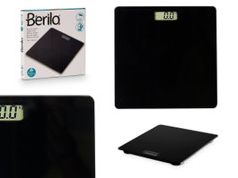 Berilo Balance Numérique Noire 26 x 2 x 26 cm en Verre, Poids Max 150 kg, avec Piles AAA (Set de 10)