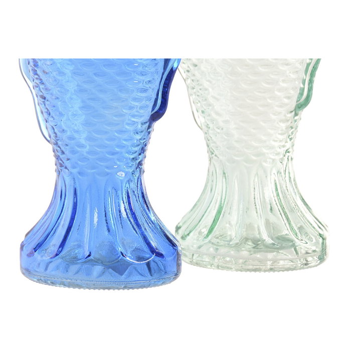 Vase Home ESPRIT Bleu Turquoise Verre méditerranéen 10 X 7 X 26,3 CM (2 Unités)