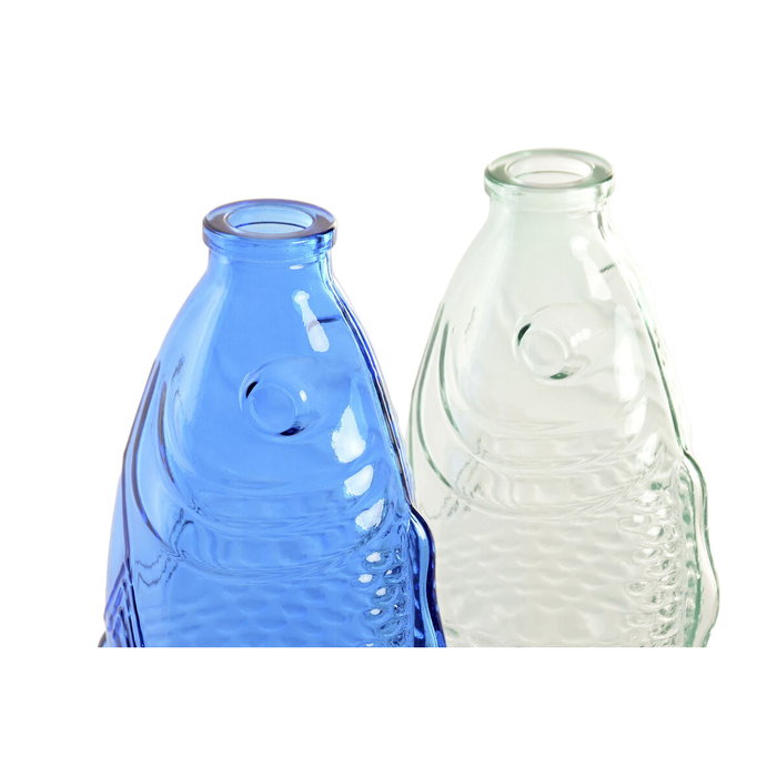 Vase Home ESPRIT Bleu Turquoise Verre méditerranéen 10 X 7 X 26,3 CM (2 Unités)