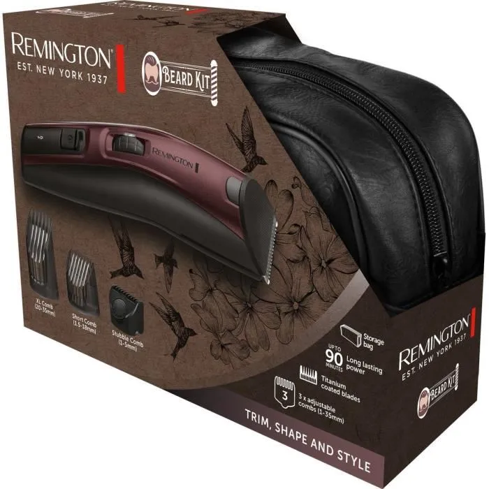 Remington MB4047 Coffret Tondeuse à Barbe sans Fil, Étanche, Lames Revêtement Titanium, 9 Guides de Coupe avec Trousse