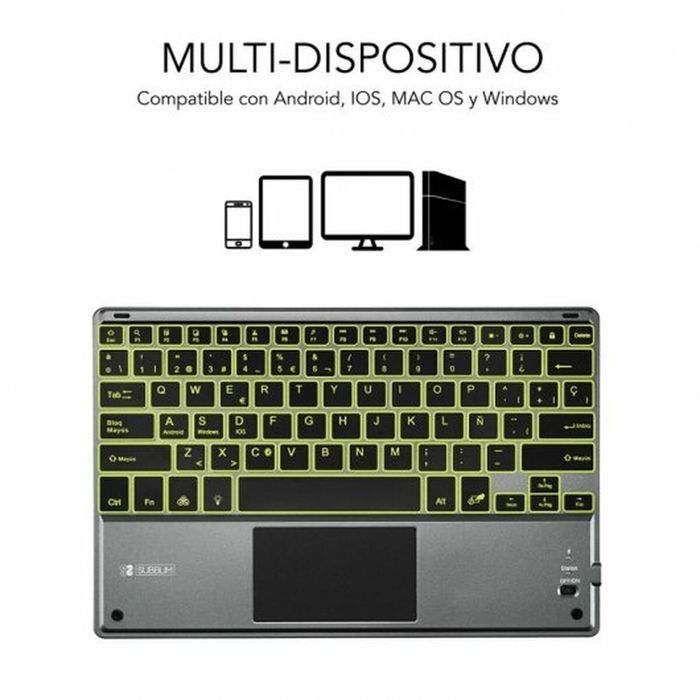 Clavier Bluetooth avec Support pour Tablette Subblim SUB-KBT-SMBT51 Gris Multicouleur Espagnol Qwerty