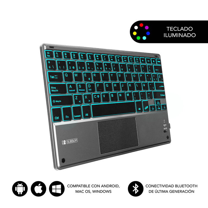 Clavier Bluetooth avec Support pour Tablette Subblim SUB-KBT-SMBT51 Gris Multicouleur Espagnol Qwerty